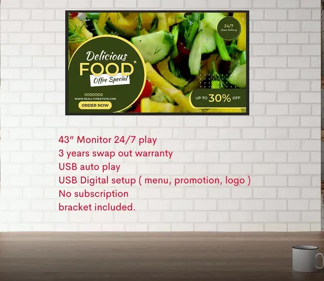 43 inch digital menu display with USB auto play